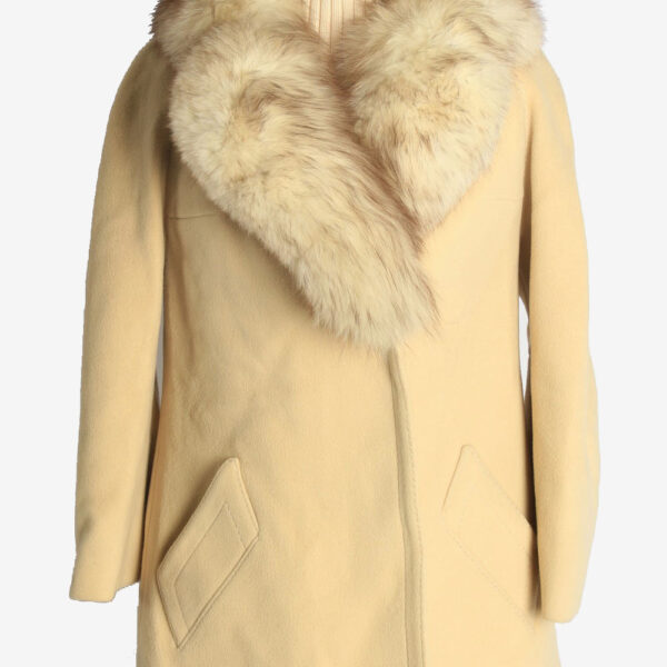 Womens Overcoat Fur Collar Designer Vintage Size L Beige C2331
