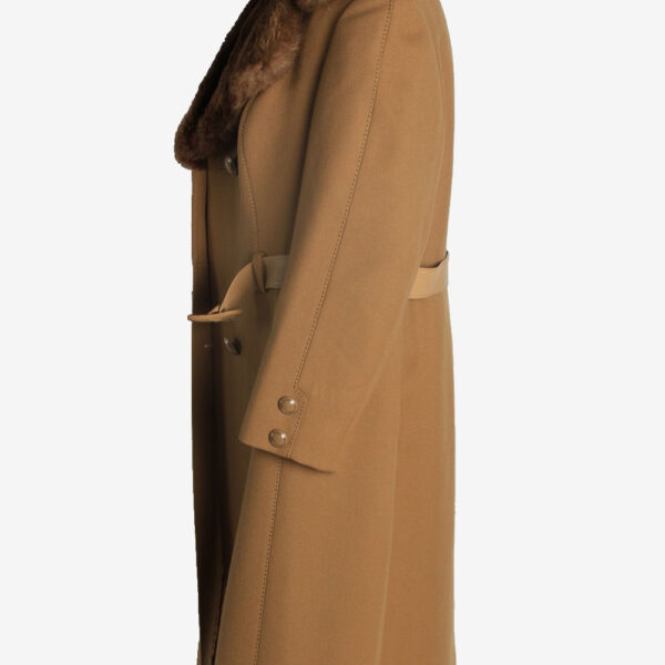 Womens Overcoat Fur Collar Designer Vintage Size L Coffee C2332