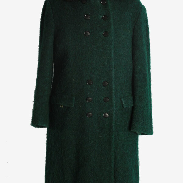 Womens Overcoat Fur Collar Designer Vintage Size M Dark Green C2334