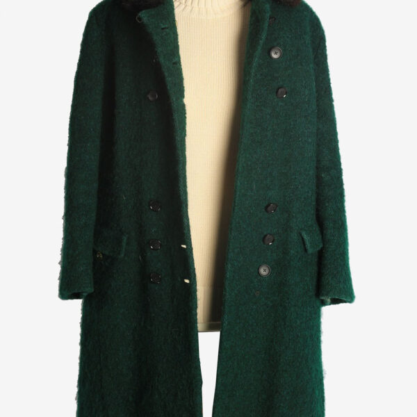 Womens Overcoat Fur Collar Designer Vintage Size M Dark Green C2334