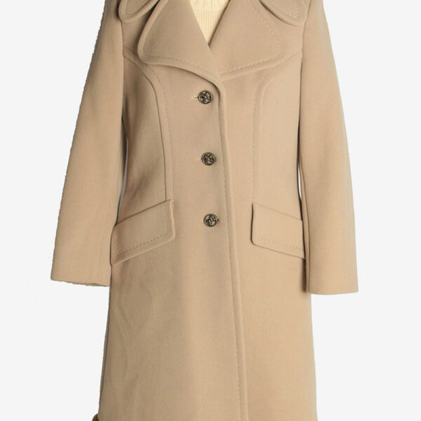 Womens Overcoat Fur Designer Long Cardigan  Vintage Size M Beige C2335