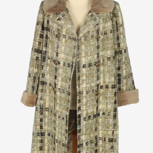 Womens Coat Faux Fur Neck Designer Vintage Size M Multi C2339