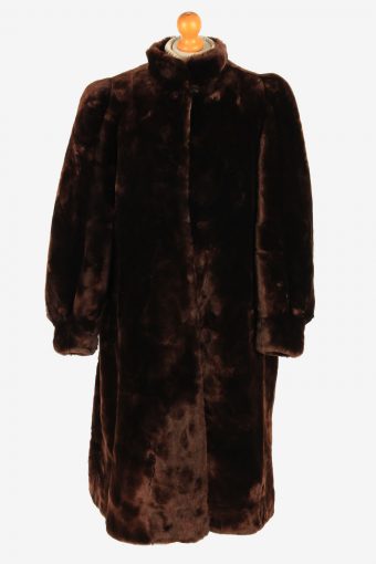 Womens Real Fur Long Coat Fluffy Luxury Vintage Size M Dark Brown C2612-158746