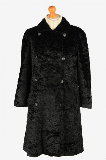Womens Luxur Lightweight Fur Long Coat Elagant Vintage Size L Black C2620