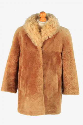 Womens Natural Teaddy Bear Icon Fur Coat Elagant Vintage Size L Coffee C2623