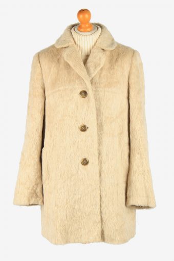 Womens Elagant Lamahaar Fur Long Coat Gorgeous Vintage Size L Beige C2625-158811