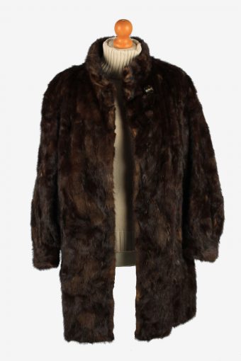 Fur Coat Jacket Lined Womens Vintage Size XL Dark Brown C2296