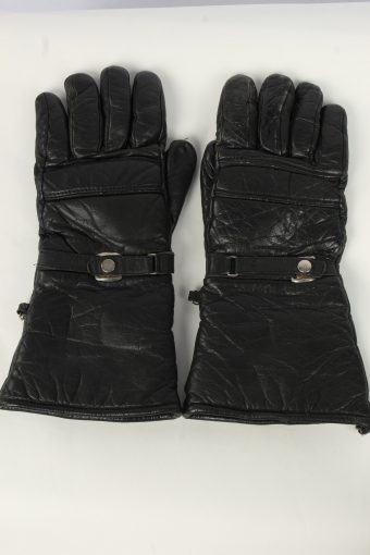 Motorbike Gloves Womens Leather Vintage Adjustable Size XL Black