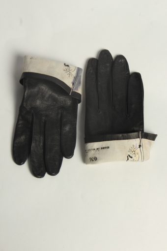 Leather Gloves Womens Vintage Size S Black -G598-156613