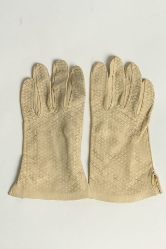 Leather Gloves Womens Vintage Size M Beige