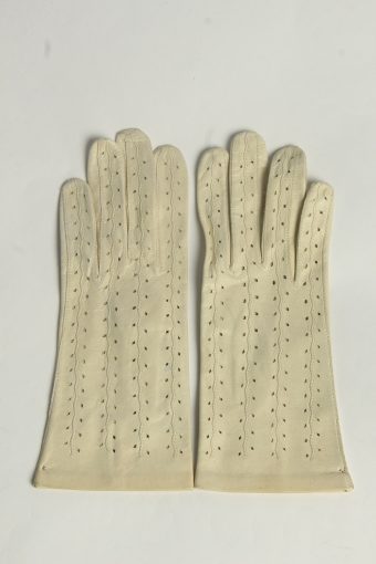 Leather Gloves Womens Vintage Size S Beige
