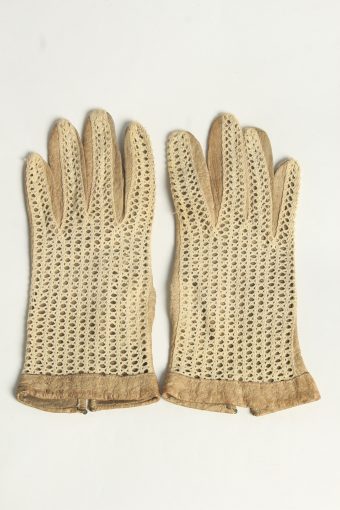 Leather Gloves Womens Vintage Size M Beige -G642-156877