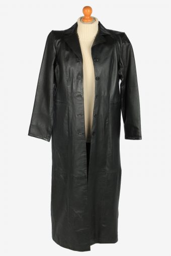 Womens Leather Jacket Overcoats Vintage Size M Black C2366