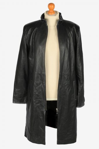 Womens Leather Jacket Overcoats Vintage Size L Black C2368