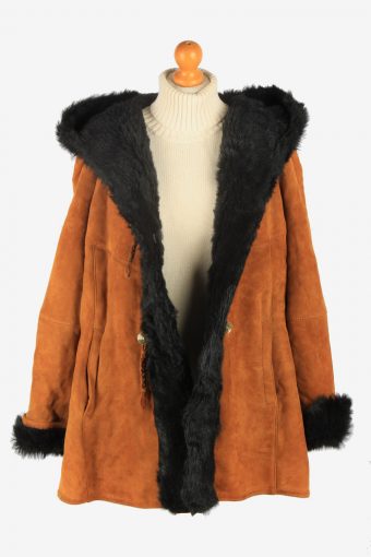Womens Suede Real Sheepskin Coat Fur Lining Vintage Size XL Brown C2545-158386