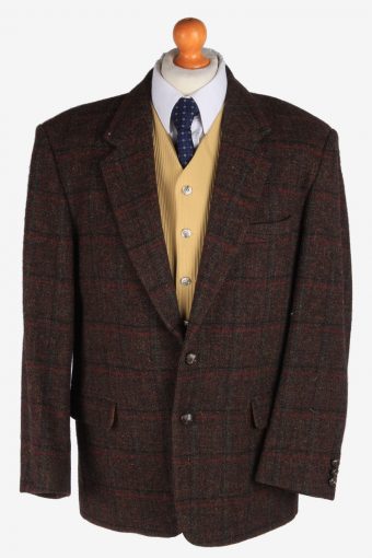 Harris Tweed Blazer Jacket Classic Windowpane Dark Brown L