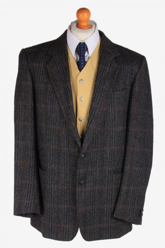 Harris Tweed Blazer Jacket Classic Windowpane Dark Grey XL