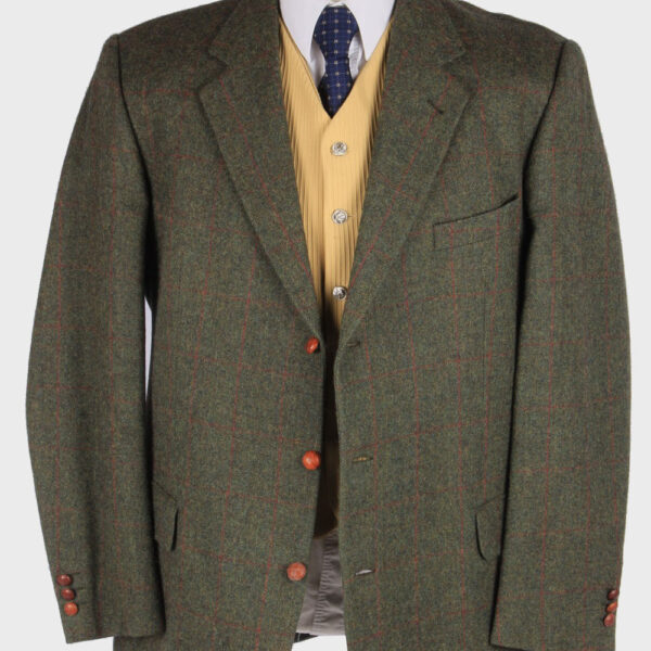 Burberry Blazer Jacket Windowpane Wool Tweed Green XL