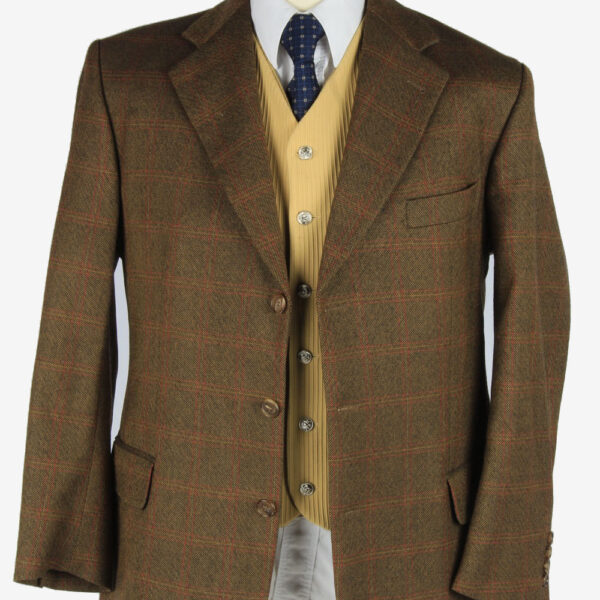 Burberry Blazer Jacket Windowpane Wool Dark Brown L
