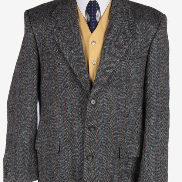 Harris Tweed Blazer Jacket Herringbone Grey XL