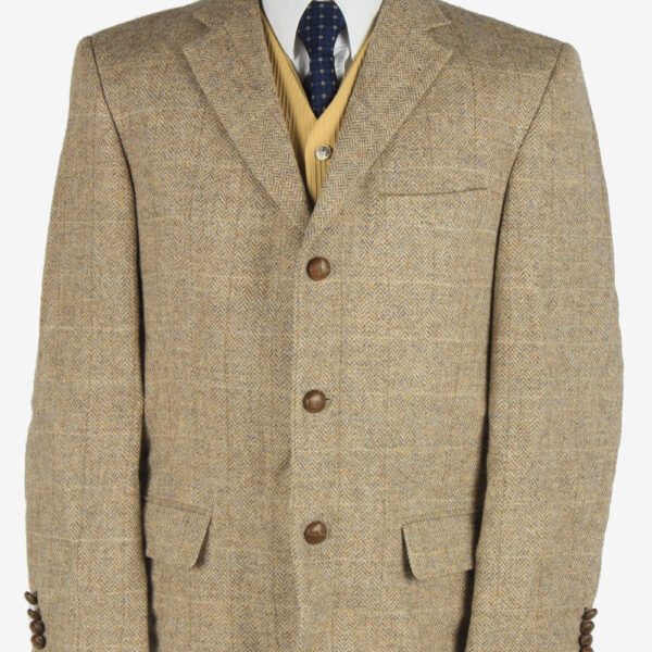 Harris Tweed Blazer Jacket Classic Windowpane Beige XL
