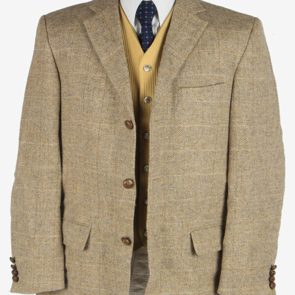 Harris Tweed Blazer Jacket Classic Windowpane Beige XL