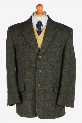 Harris Tweed Blazer Jacket Classic Windowpane Dark Green L