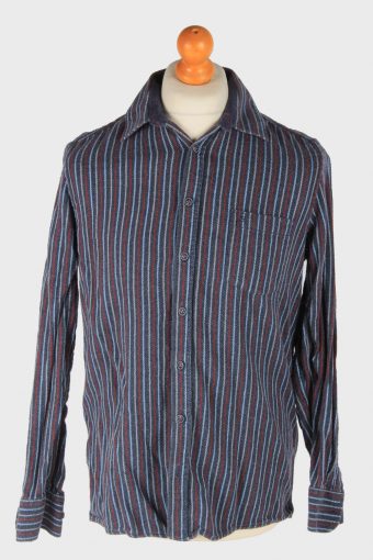 Mens Long Sleeves Striped Shirt Thick Cotton Navy M