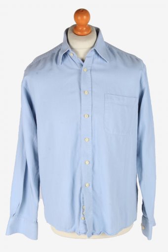 Flannel Shirt 90s Thick Cotton Long Sleeve Light Blue M
