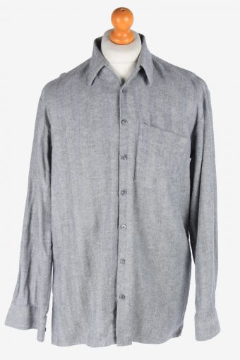 Flannel Shirt Long Sleeve Thick Cotton Button Up Vintage Size XXL Grey SH4081-163963