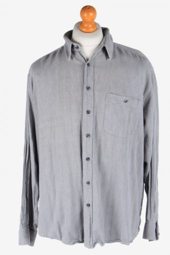 Flannel Shirt Long Sleeve Thick Cotton Button Up Vintage Size XL Grey SH4082-163967