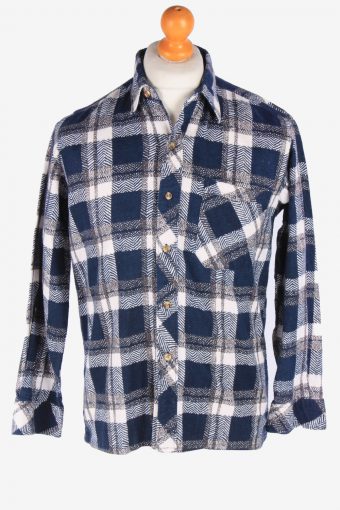 Flannel Shirt 90s Thick Cotton Long Sleeve Navy M