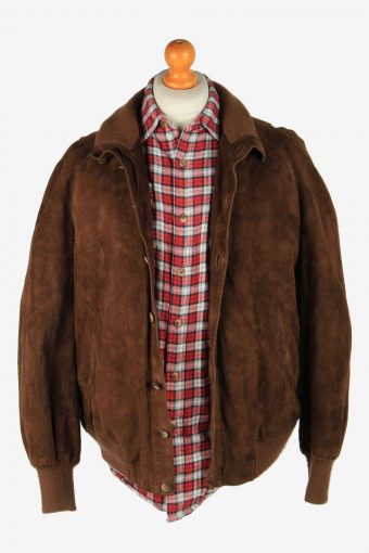 Suede Leather Jacket Men’s Sherpa Lined Zip Up Vintage Size L Dark Brown C2754