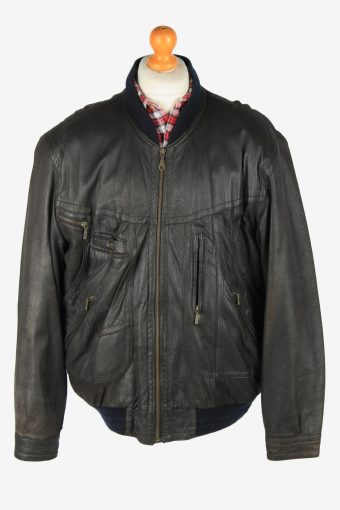 Italian Leather Jacket  Men’s Zip Up Vintage Size XL Black C2768