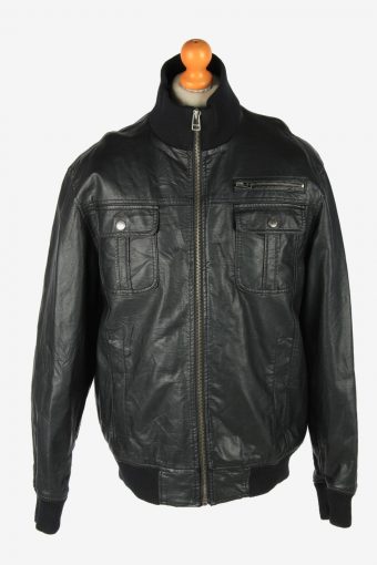 Leather Jacket  Men’s Zip Up Vintage Size XL Black C2769