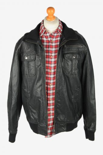 Leather Jacket Men's Zip Up Vintage Size XL Black C2769-159909