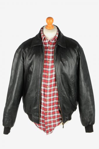 Leather Jacket Men’s Zip Up Vintage Size S Black C2773