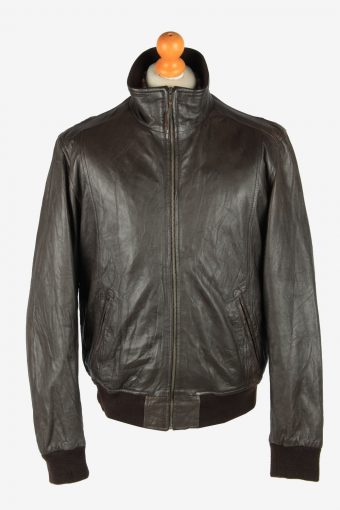Leather Jacket  Men’s Bomber Zip Up Vintage Size L Dark Brown C2781
