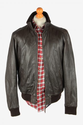 Leather Jacket Men's Bomber Zip Up Vintage Size L Dark Brown C2781-159981