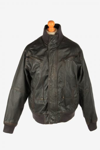 Leather Jacket  Men’s Bomber Zip Up Vintage Size L Black C2782