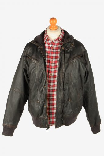 Leather Jacket Men’s Bomber Zip Up Vintage Size L Black C2782