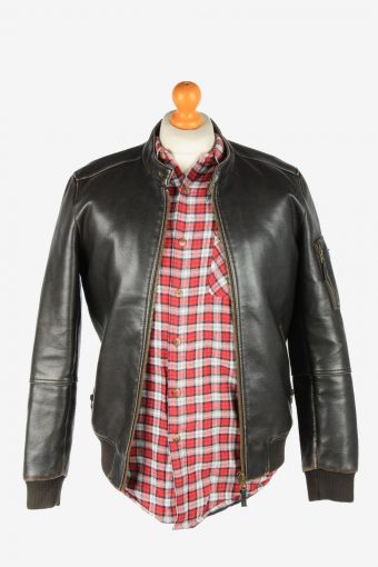 Zara Leather Jacket Men’s Bomber Motorbiker  Vintage Size S Dark Brown C2786
