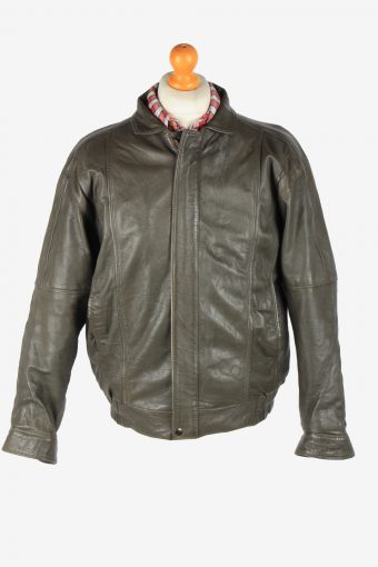 Italian Leather Jacket  Men’s Zip Up Vintage Size L Dark Brown C2788