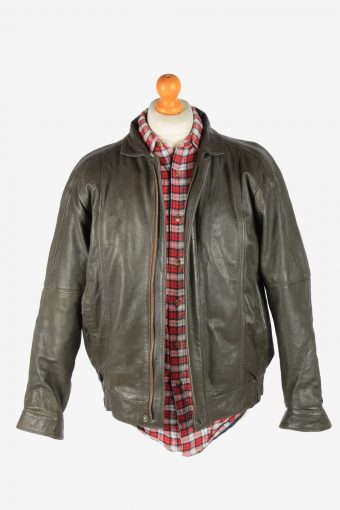 Italian Leather Jacket Men’s Zip Up Vintage Size L Dark Brown C2788