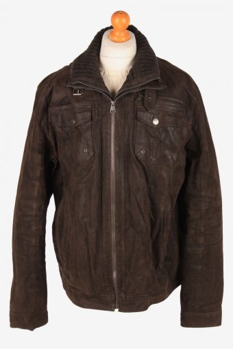 Genuine Suede Leather Jacket Men's Zip Up Vintage Size XL Dark Brown C3092-165015