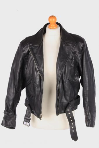 Genuine Leather Motorbike Jacket Womens Biker Zip Up Vintage Size S Black C3111