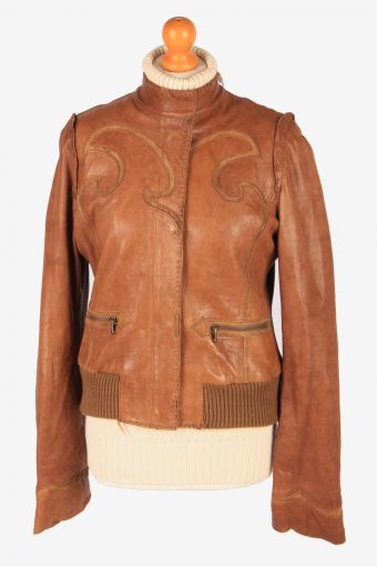 Lambskin Genuine Leather Jacket Womens Zip Up Vintage Size M Brown C3119