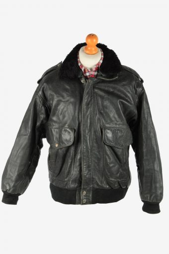 Men’s Genuine Leather Pilot Flying Jacket Sherpa Collar Vintage Size S Black C2713