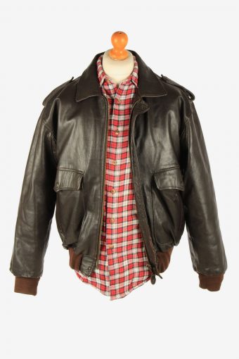 Men’s Genuine Leather Pilot Flying Jacket Vintage Size M Dark Brown C2720
