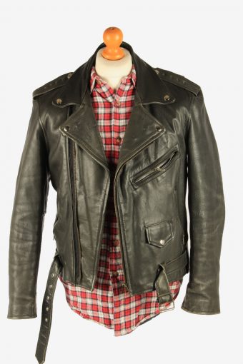 Men's Genuine Leather Motorbike Motorcycle Jacket Vintage Size S Black C2731-159681